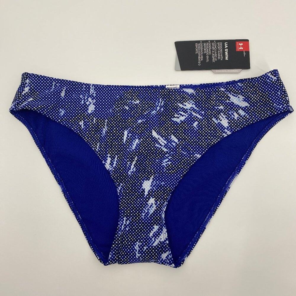Under Armour Womens Bikini Bottom Blue White Patterned Design Swim NEW XL